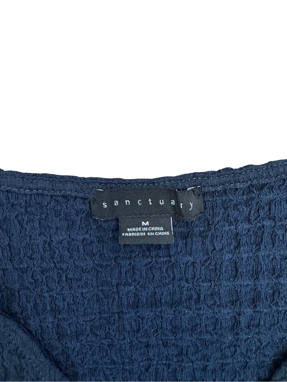 Sanctuary Navy Textured Tie Front Button Top Medium Coastal Minimalist - Picture 5 of 8